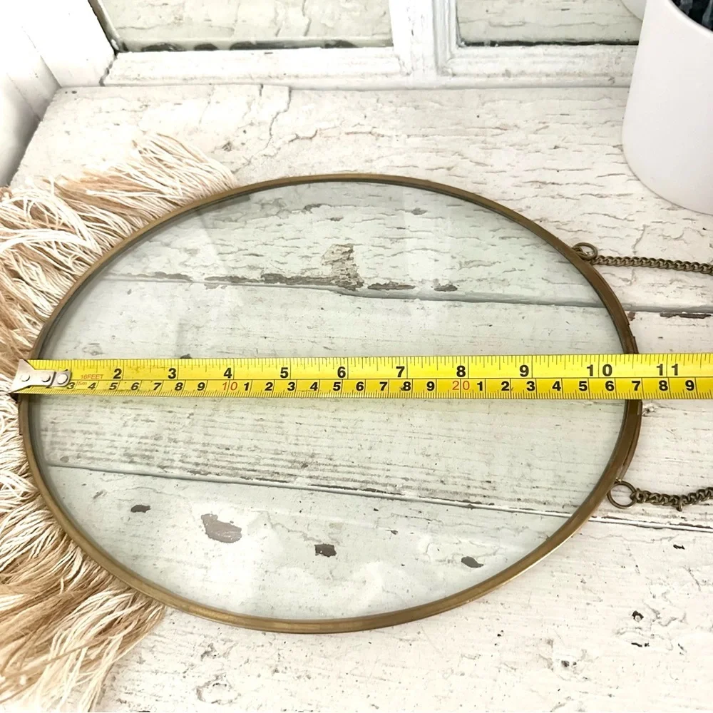 Vintage Style Brass Look Frame Oval Fringe Bottom Clear Glass Photo Picture Boho